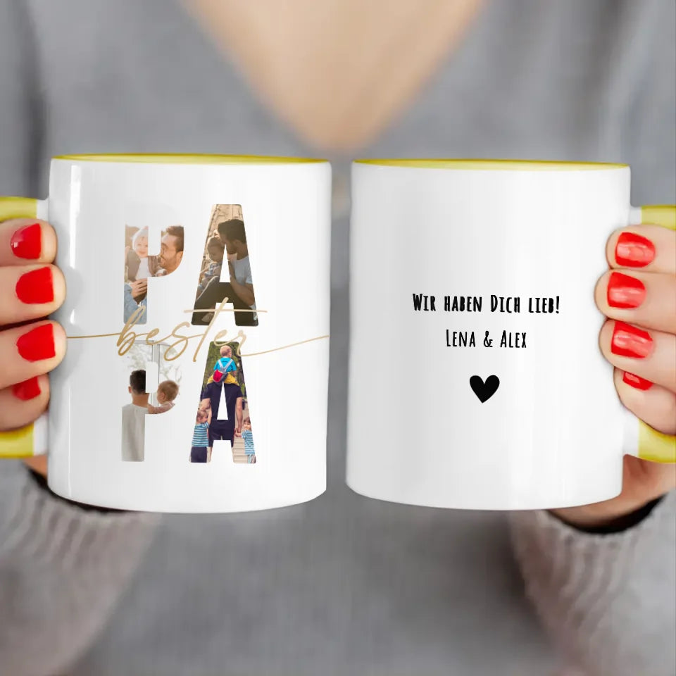 Personalisierte Tasse mit Papa Schriftzug und deinen Bildern