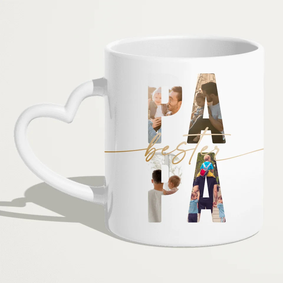 Personalisierte Tasse mit Papa Schriftzug und deinen Bildern