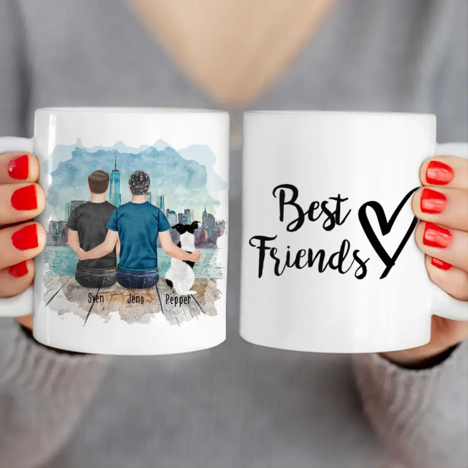 Personalisierte Tasse - 2 Männer + 1 Hund