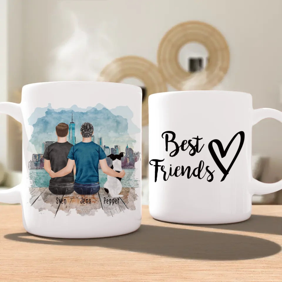 Personalisierte Tasse - 2 Männer + 1 Hund