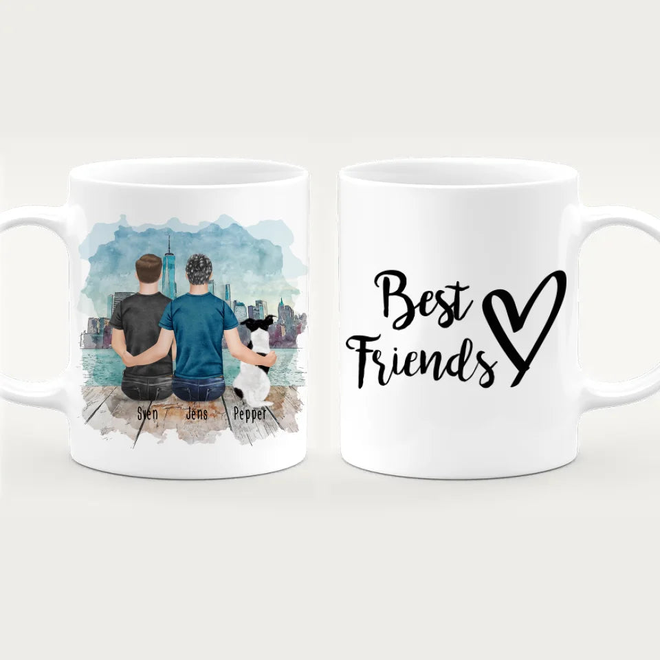 Personalisierte Tasse - 2 Männer + 1 Hund