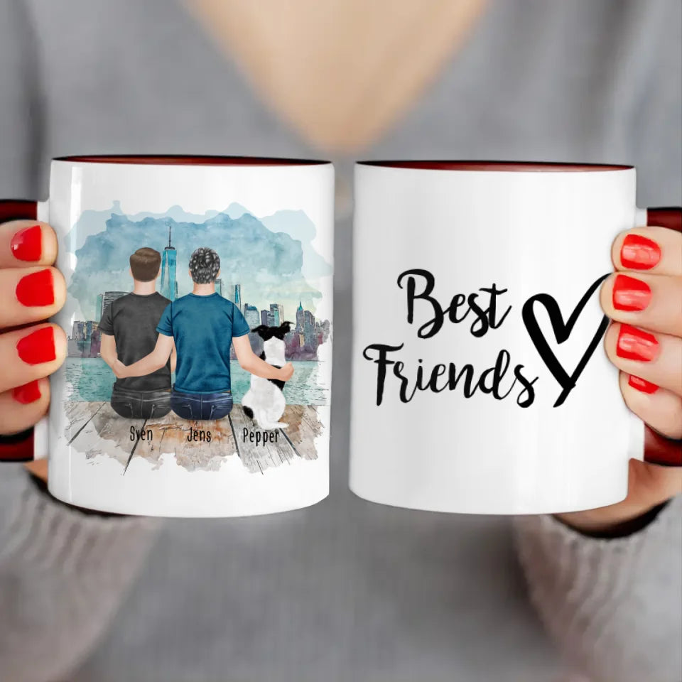 Personalisierte Tasse - 2 Männer + 1 Hund