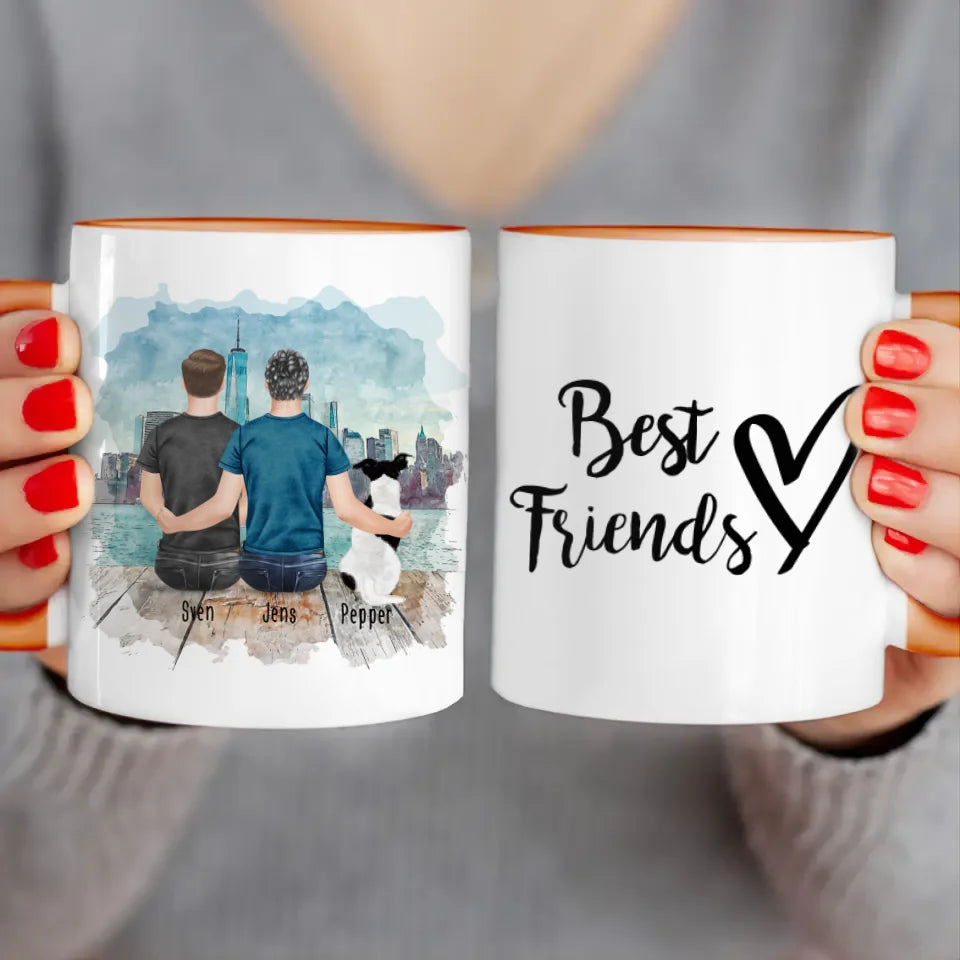 Personalisierte Tasse - 2 Männer + 1 Hund