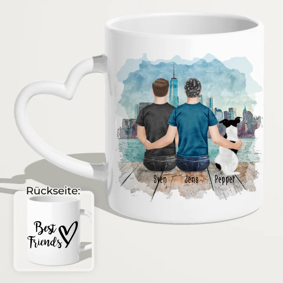 Personalisierte Tasse - 2 Männer + 1 Hund