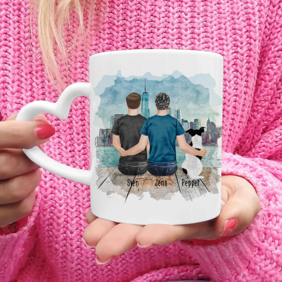 Personalisierte Tasse - 2 Männer + 1 Hund