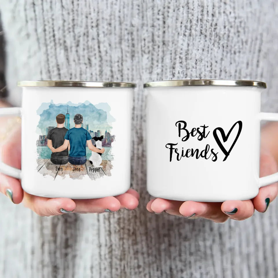 Personalisierte Tasse - 2 Männer + 1 Hund