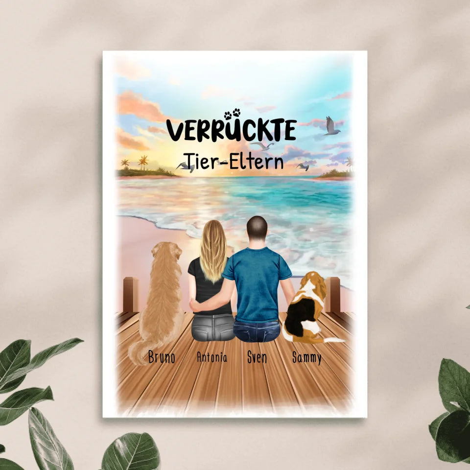 Personalisiertes Poster - 1 Frau + 1 Mann (Paar/Pärchen) + 1-5 Hunde/Katzen