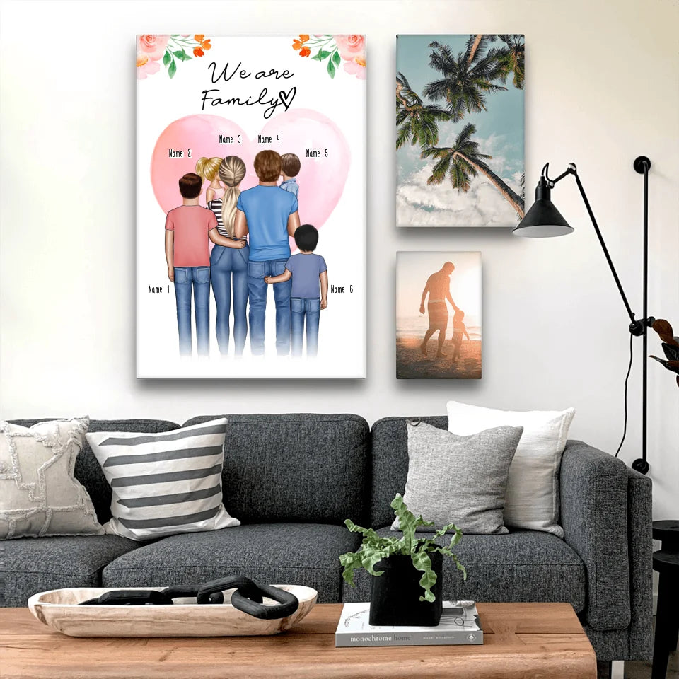 Personalisierte Leinwand - Familie + 1-4 Kinder