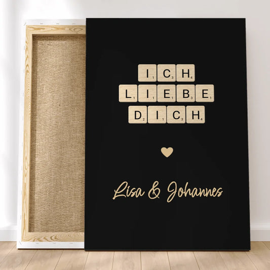 Personalisierte Leinwand - "Ich liebe dich" Kreuzworträtsel mit Namen