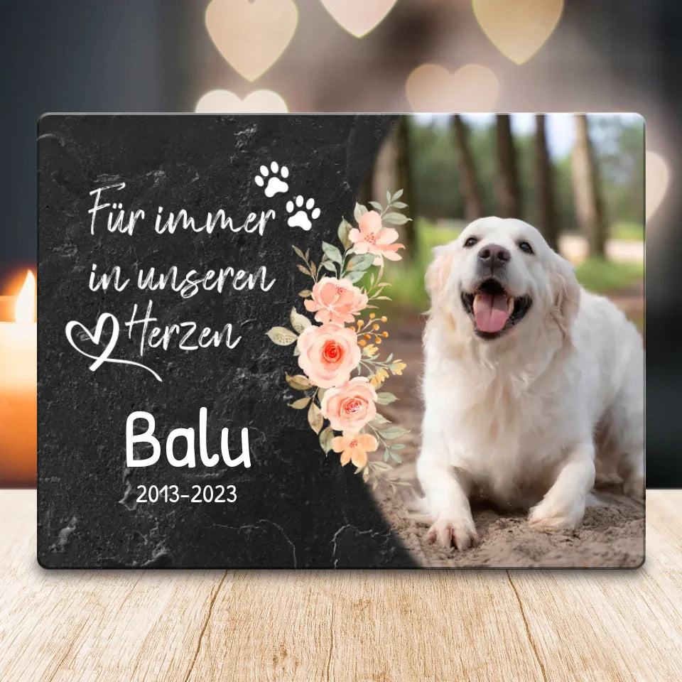 Personalisiertes Trauerschild mit Trauerspruch für Hund - Für immer in meinem/unseren Herzen