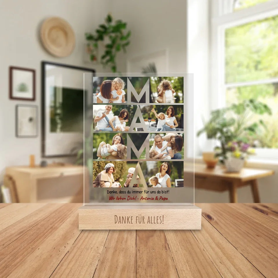 Personalisierte Acrylglasplatte - MAMA Schriftzug und Collage mit 8 Bildern
