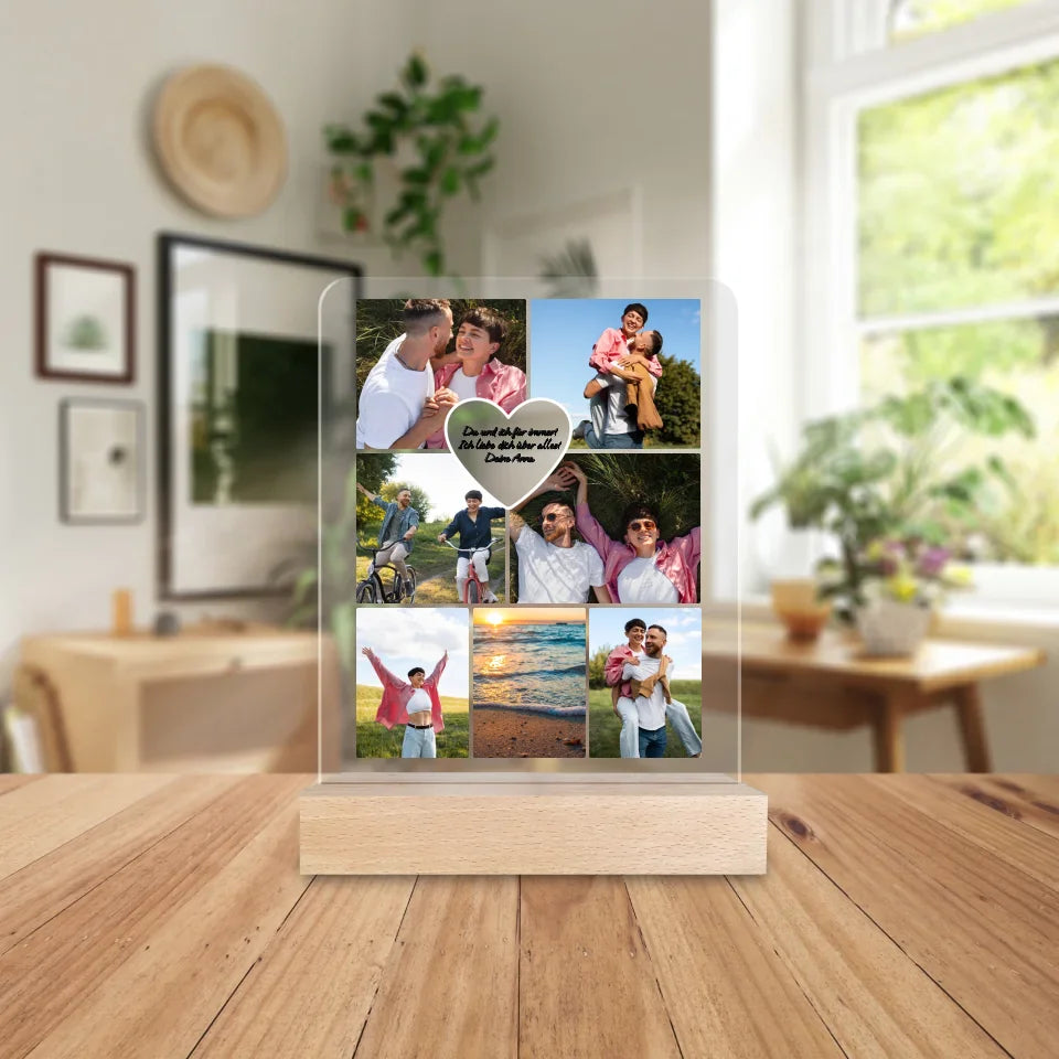 Personalisierte Acrylglasplatte - Paar Fotocollage mit Herz