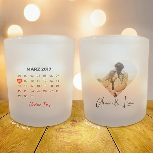 Personalisiertes Teelicht (Satin) - Jahrestag und Bild - Jahrestag Geschenk für Paare