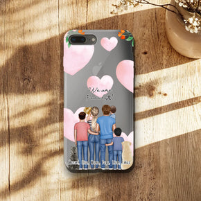 Personalisierte Handyhülle - Familie mit 1-4 Kindern + 1-2 Hunde/Katzen