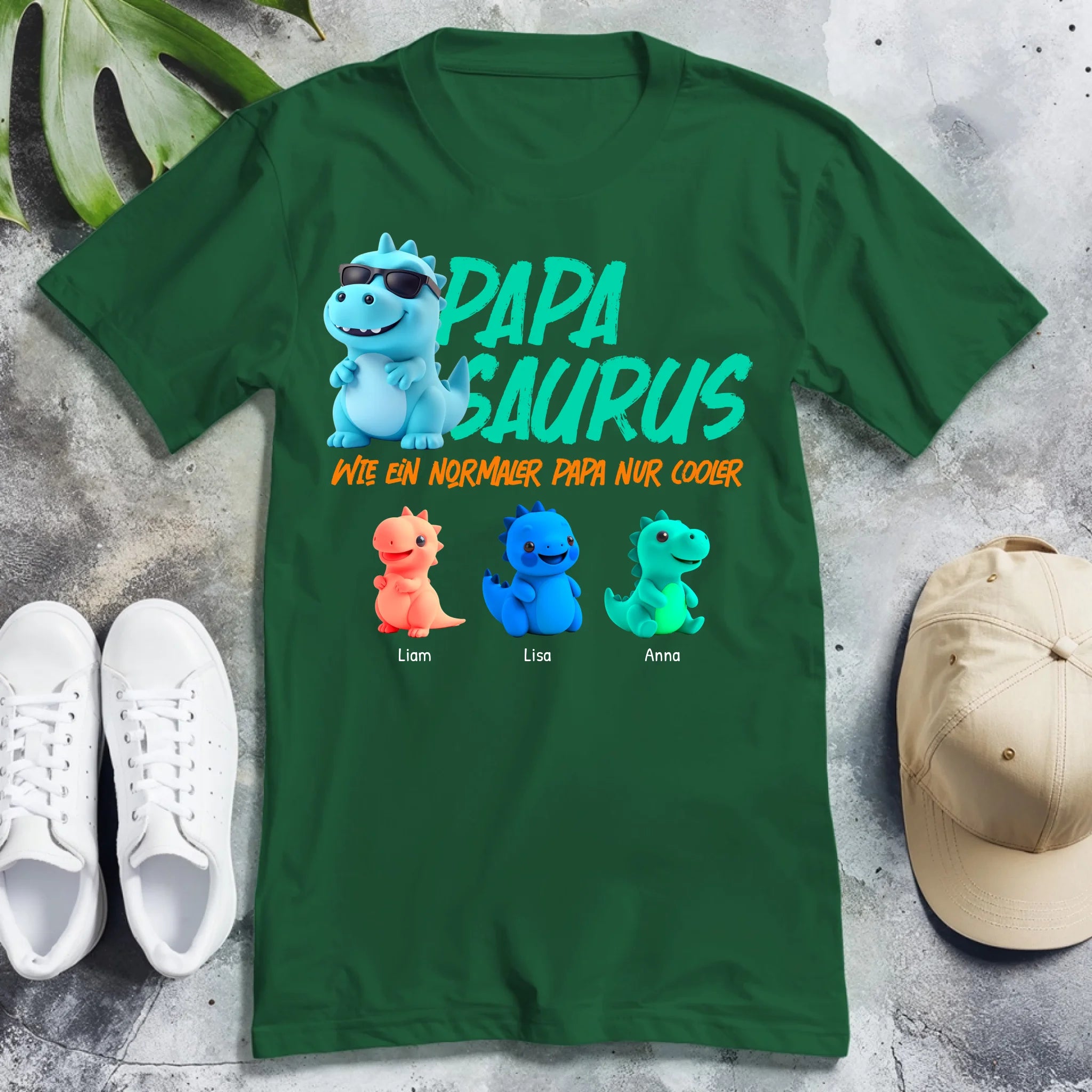 Personalisiertes T-Shirt - Papasaurus mit 1-10 Kindern