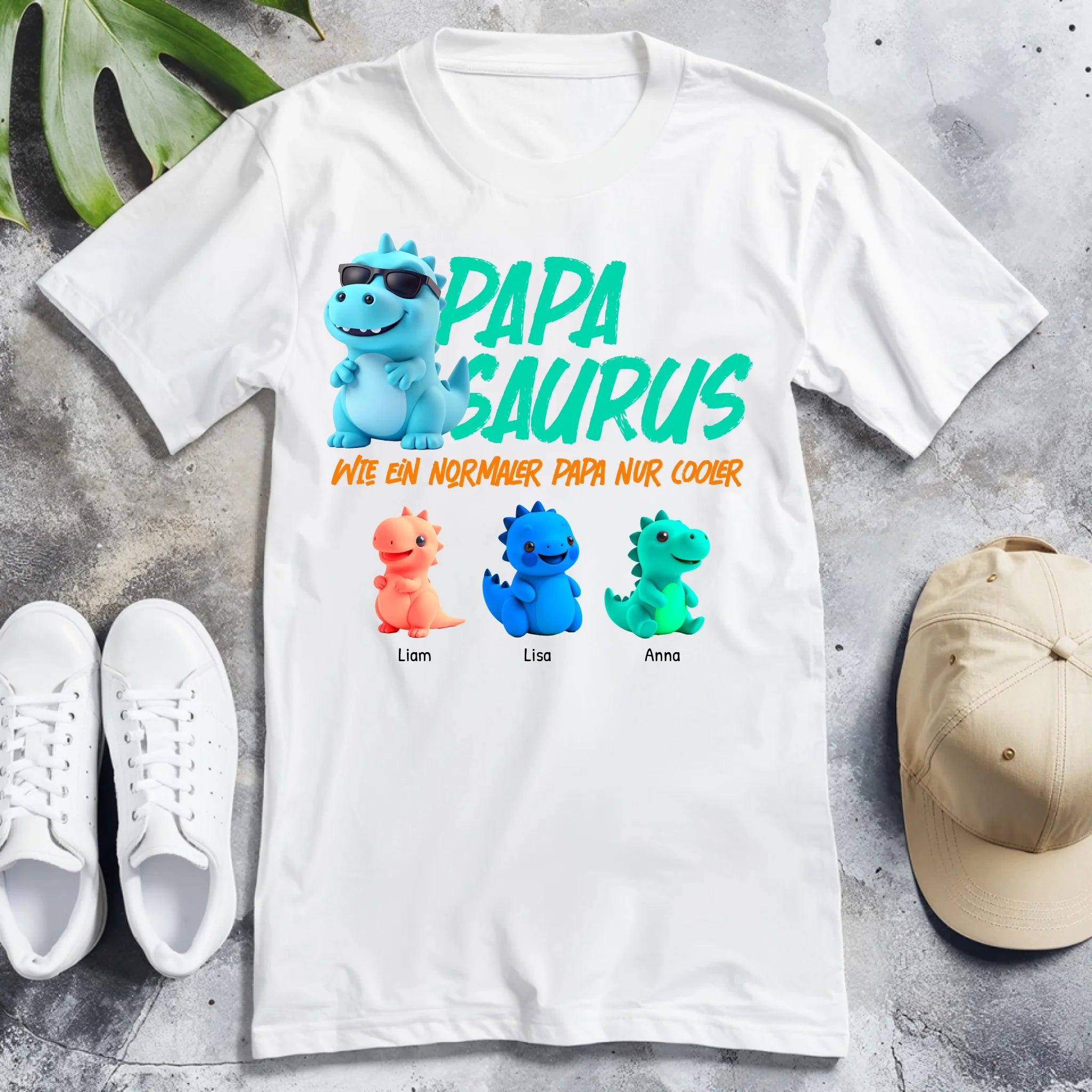 Personalisiertes T-Shirt - Papasaurus mit 1-10 Kindern