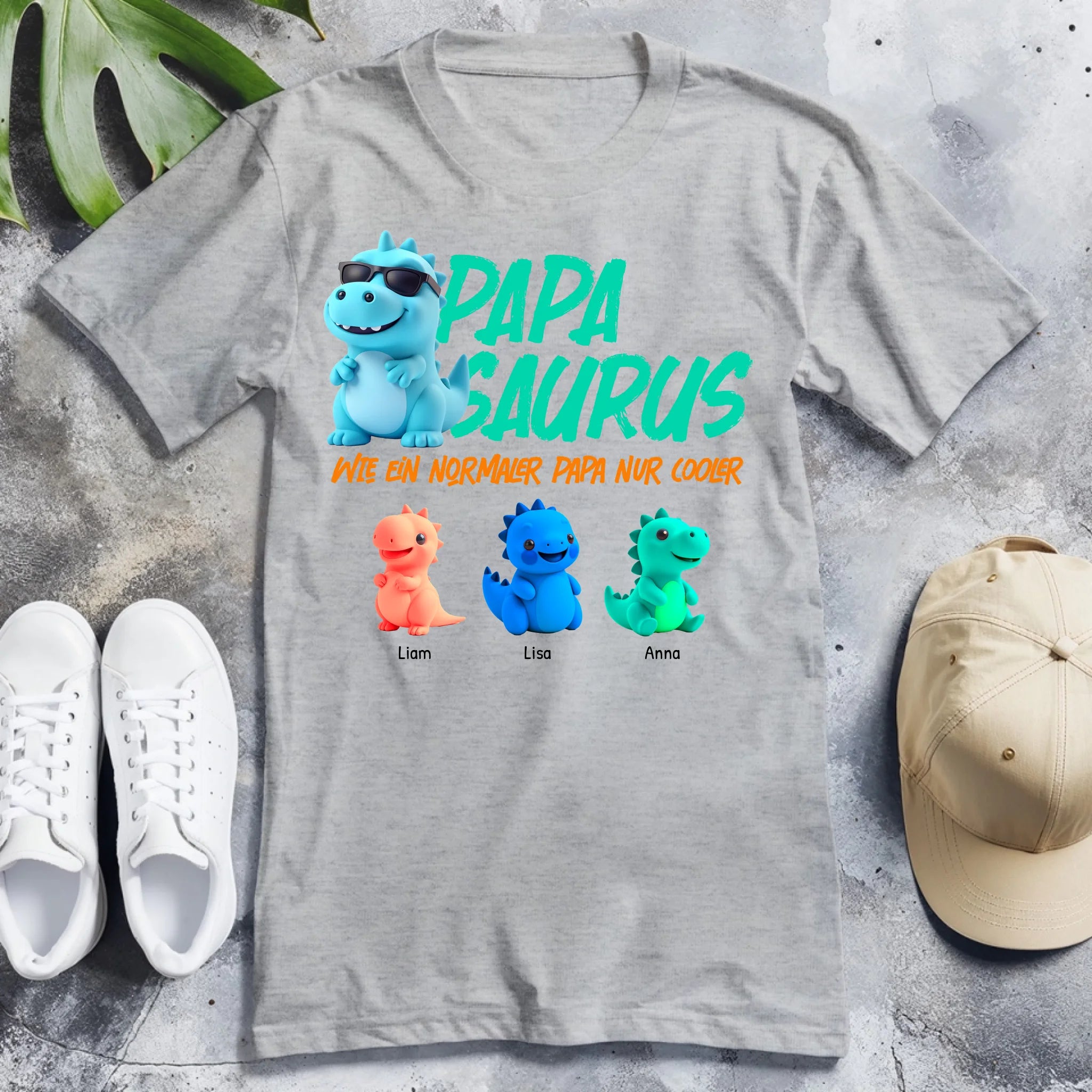 Personalisiertes T-Shirt - Papasaurus mit 1-10 Kindern