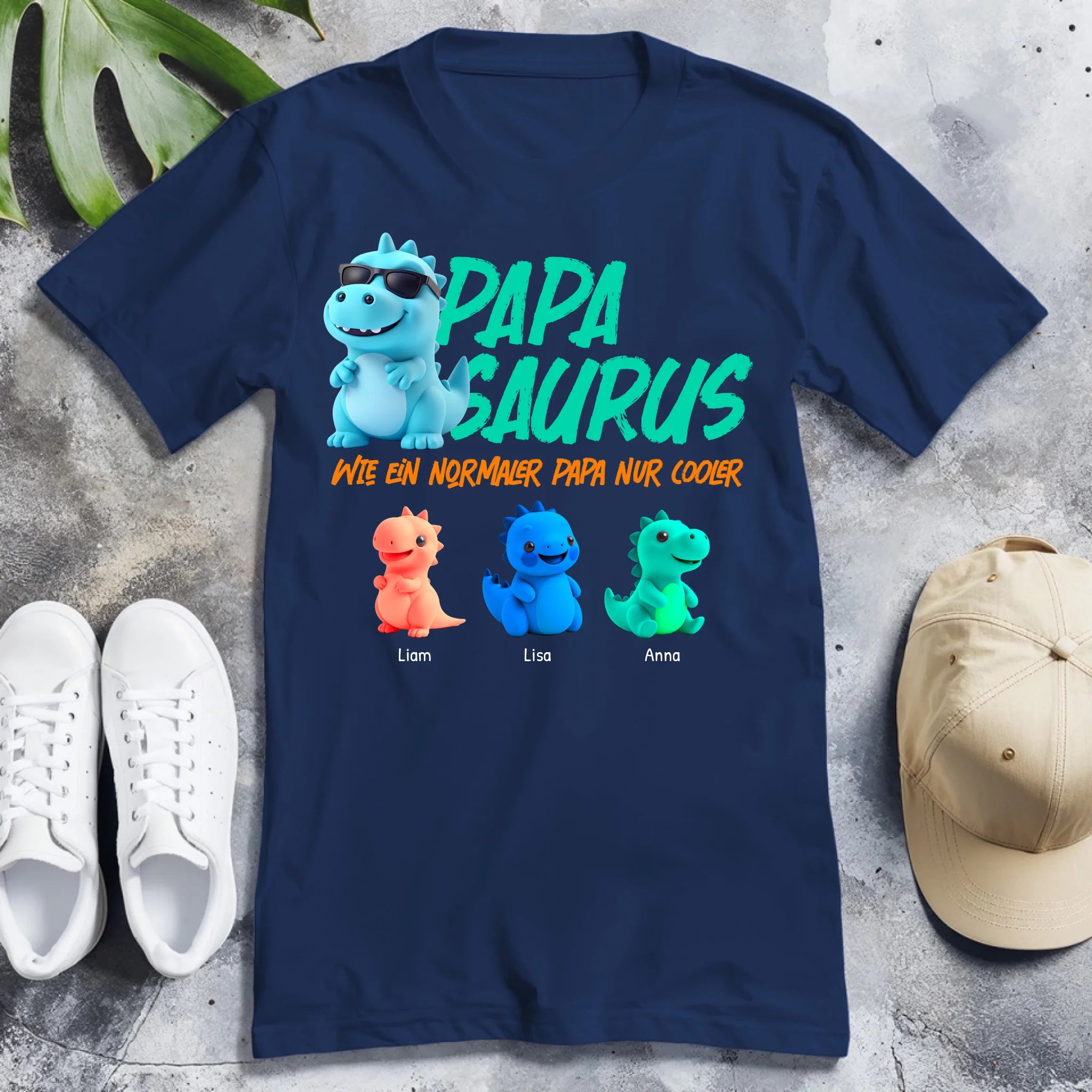 Personalisiertes T-Shirt - Papasaurus mit 1-10 Kindern