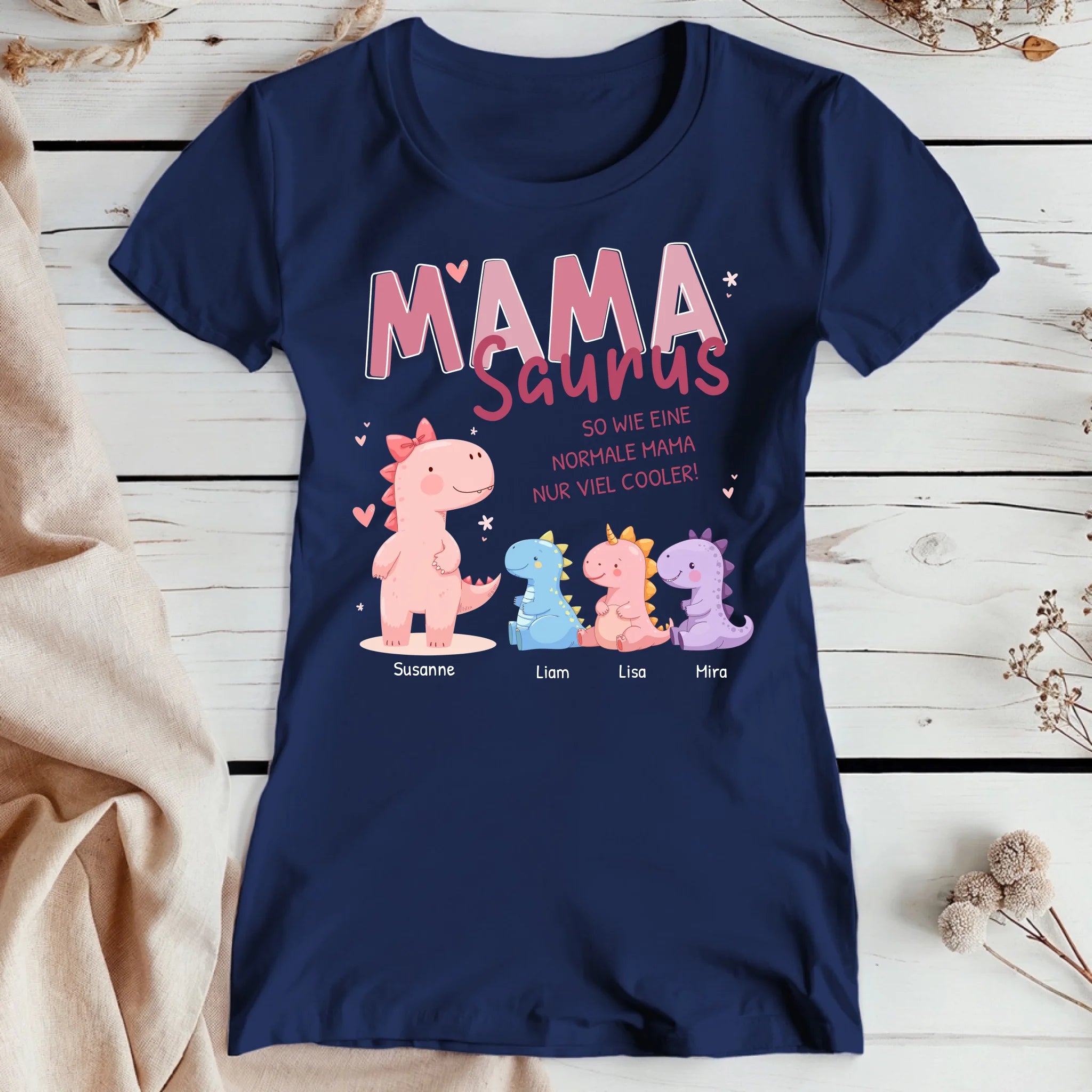 Personalisiertes T-Shirt - Mamasaurus mit 1-10 Kindern