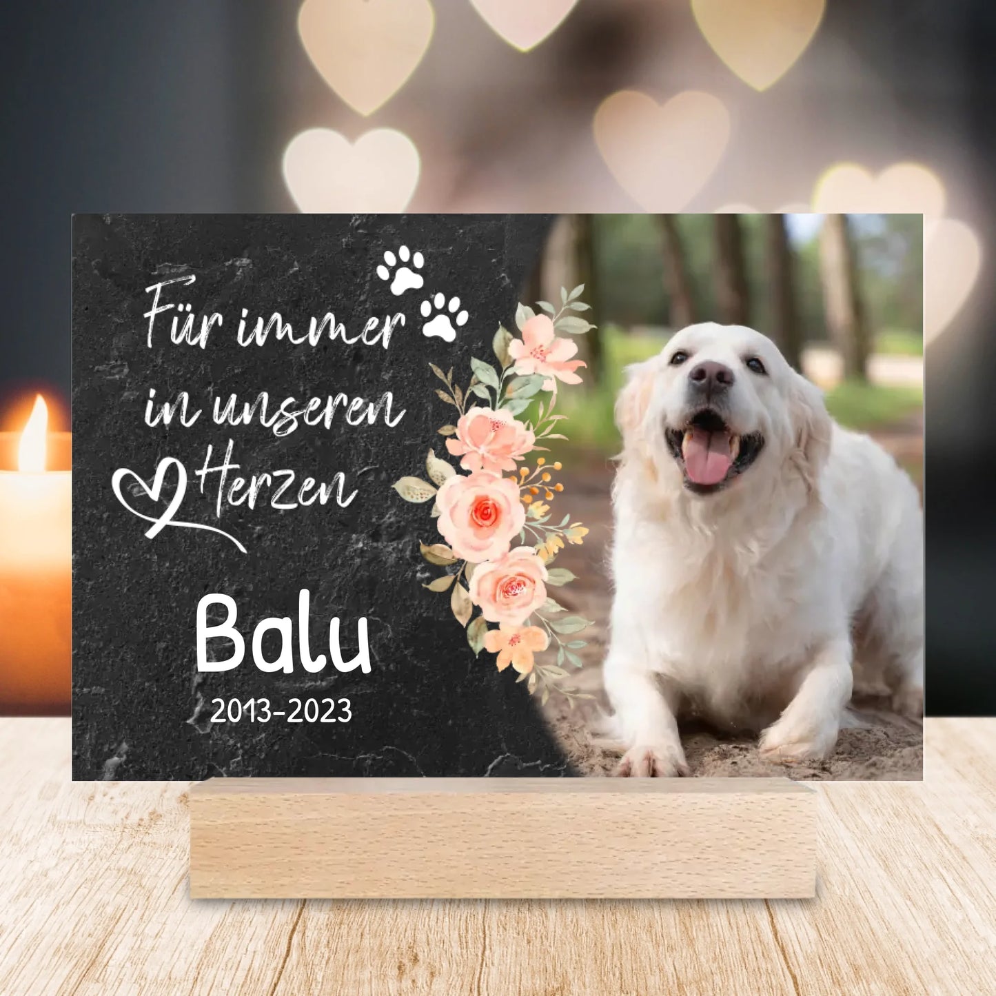 Personalisiertes Trauerschild mit Trauerspruch für Hund - Für immer in meinem/unseren Herzen