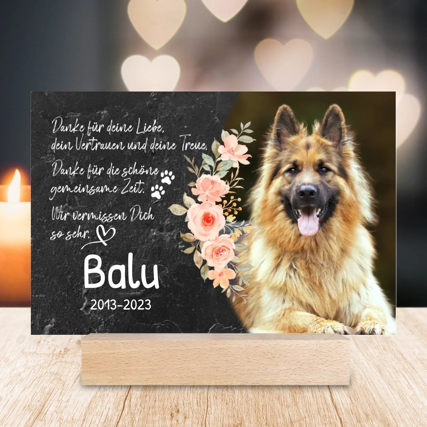 Personalisiertes Trauerschild mit Trauerspruch für Hund - Danke für deine Liebe