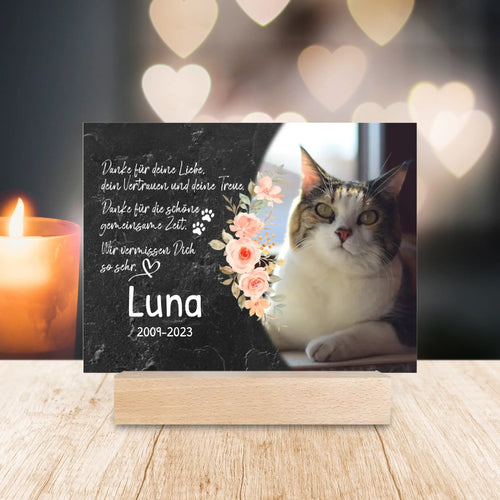 Personalisiertes Trauerschild mit Trauerspruch für Katze - Danke für deine Liebe