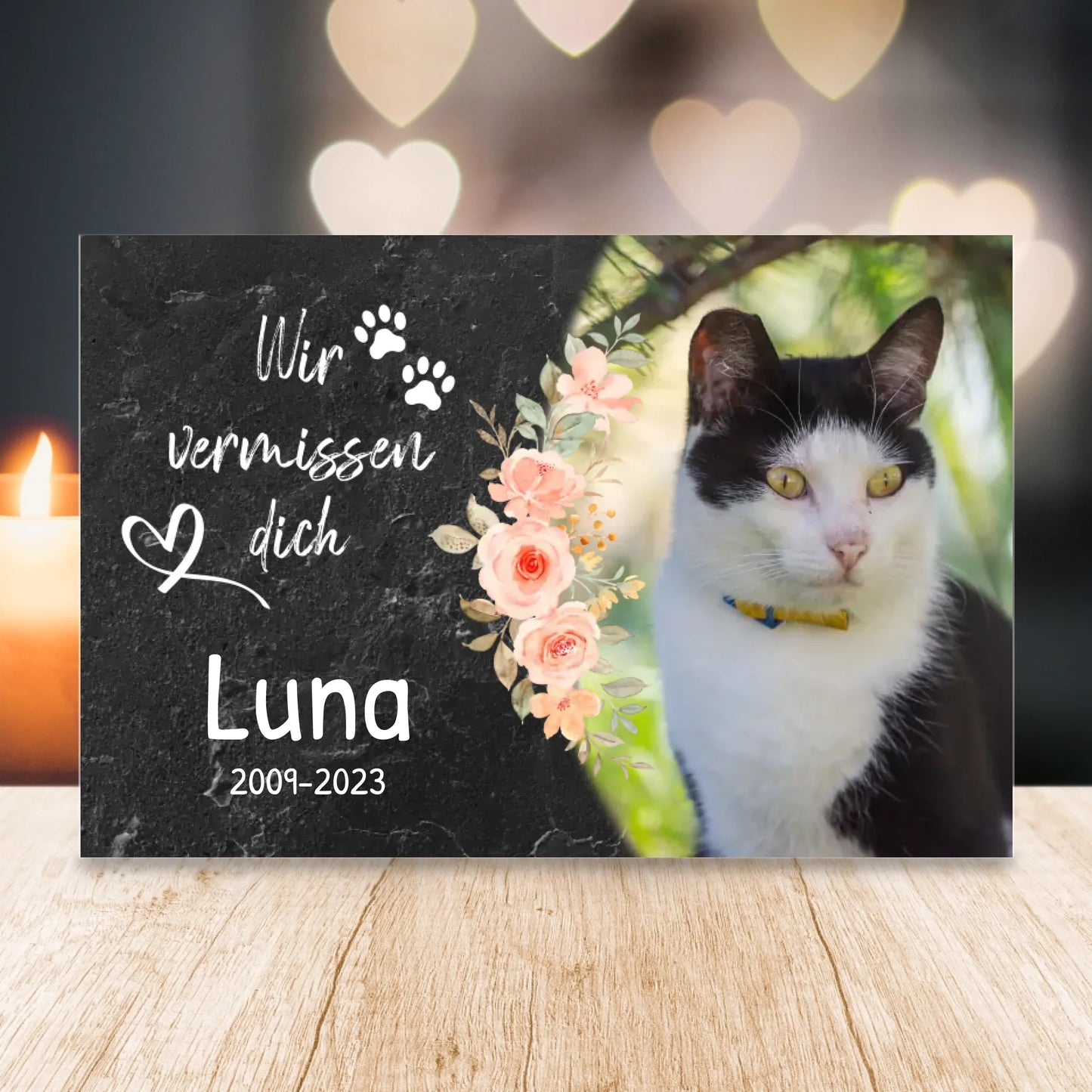 Personalisiertes Trauerschild mit Trauerspruch für Katze - Ich/Wir vermissen dich