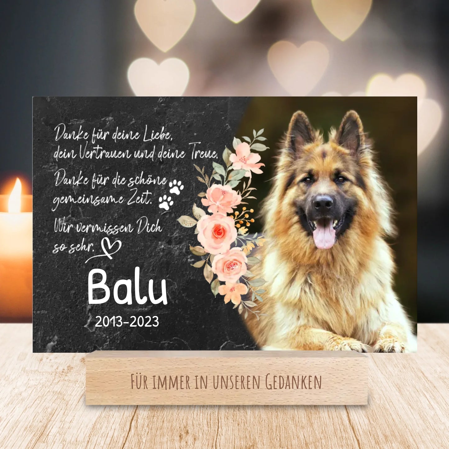 Personalisiertes Trauerschild mit Trauerspruch für Hund - Danke für deine Liebe