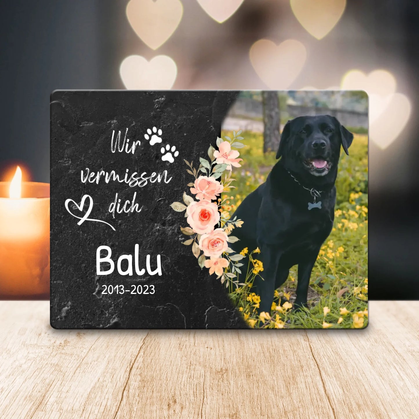 Personalisiertes Trauerschild mit Trauerspruch für Hund - Ich/Wir vermissen dich