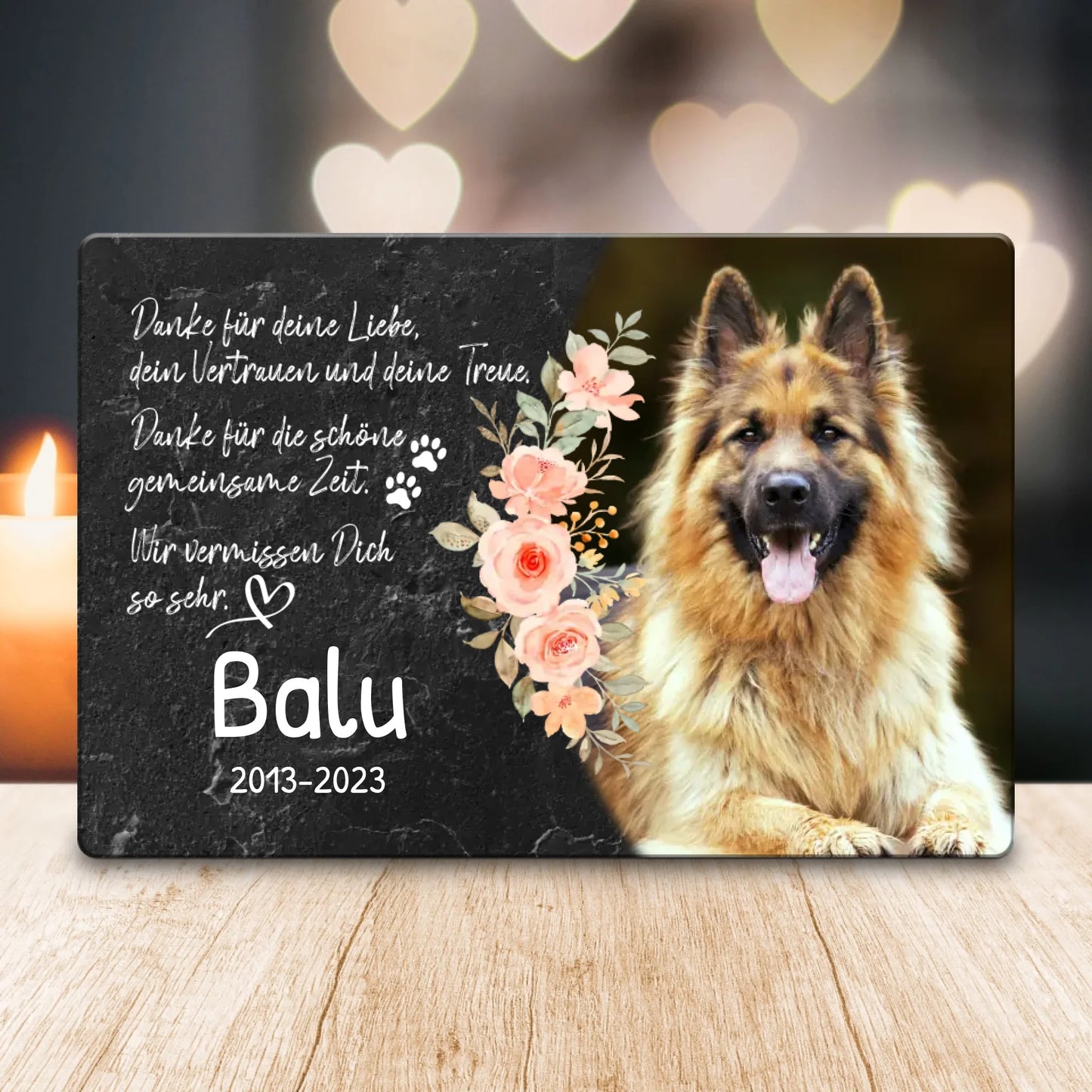 Personalisiertes Trauerschild mit Trauerspruch für Hund - Danke für deine Liebe