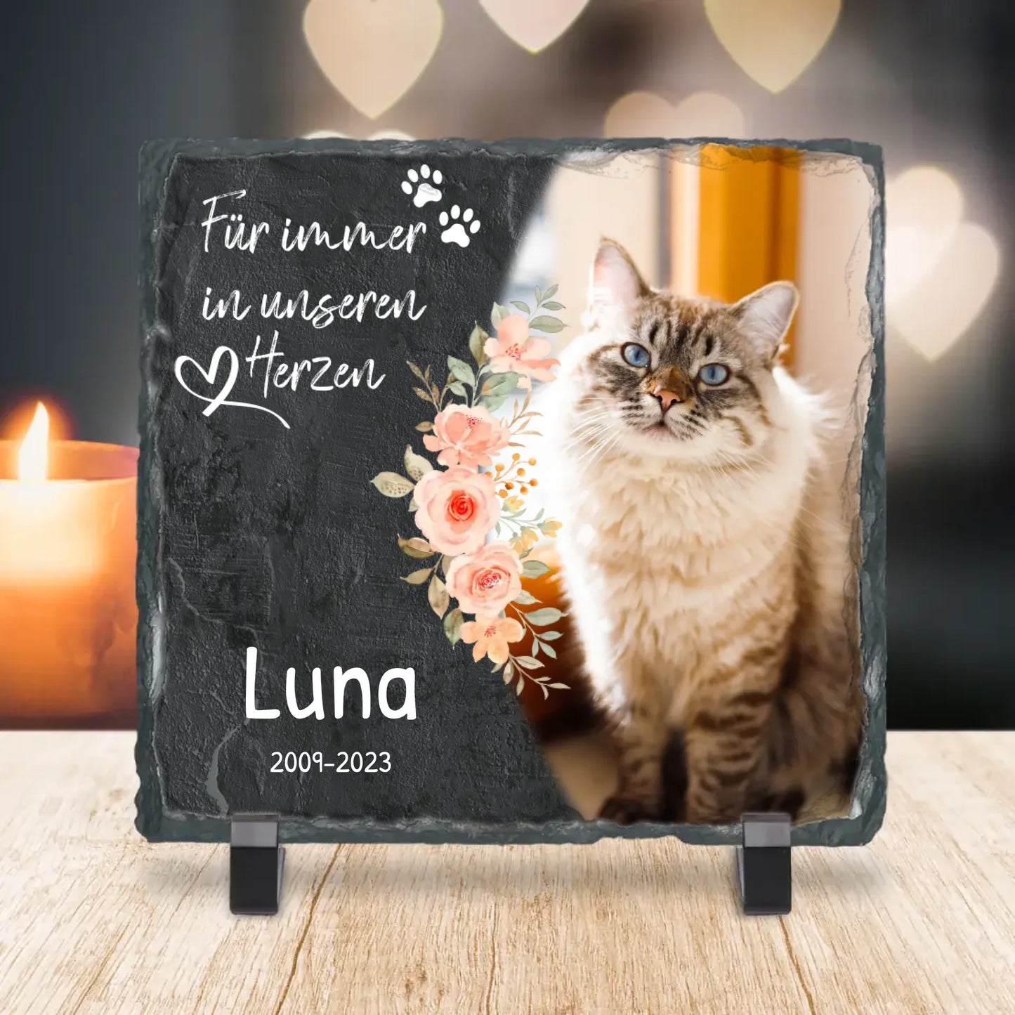 Personalisiertes Trauerschild mit Trauerspruch für Katze - Für immer in meinem/unseren Herzen