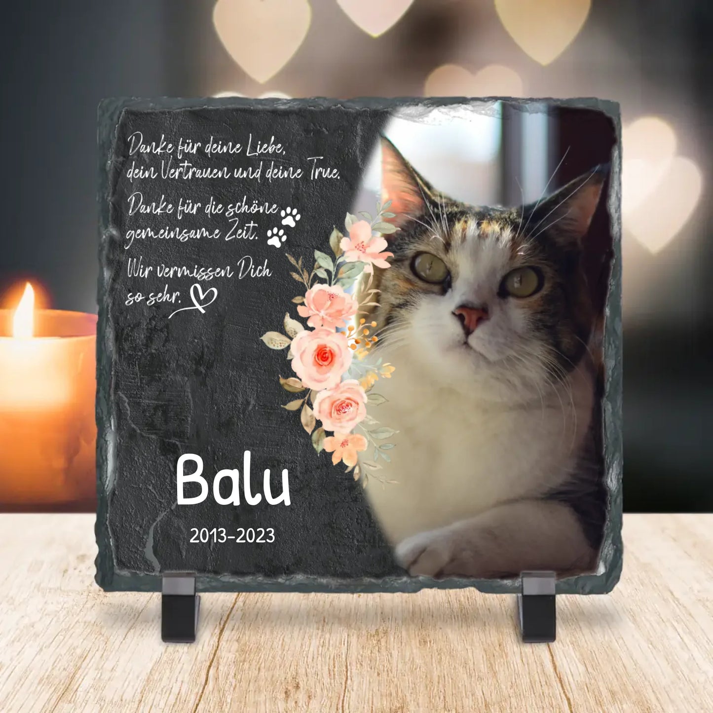 Personalisiertes Trauerschild mit Trauerspruch für Katze - Danke für deine Liebe