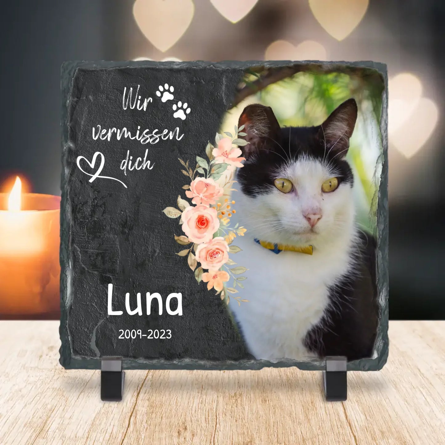 Personalisiertes Trauerschild mit Trauerspruch für Katze - Ich/Wir vermissen dich