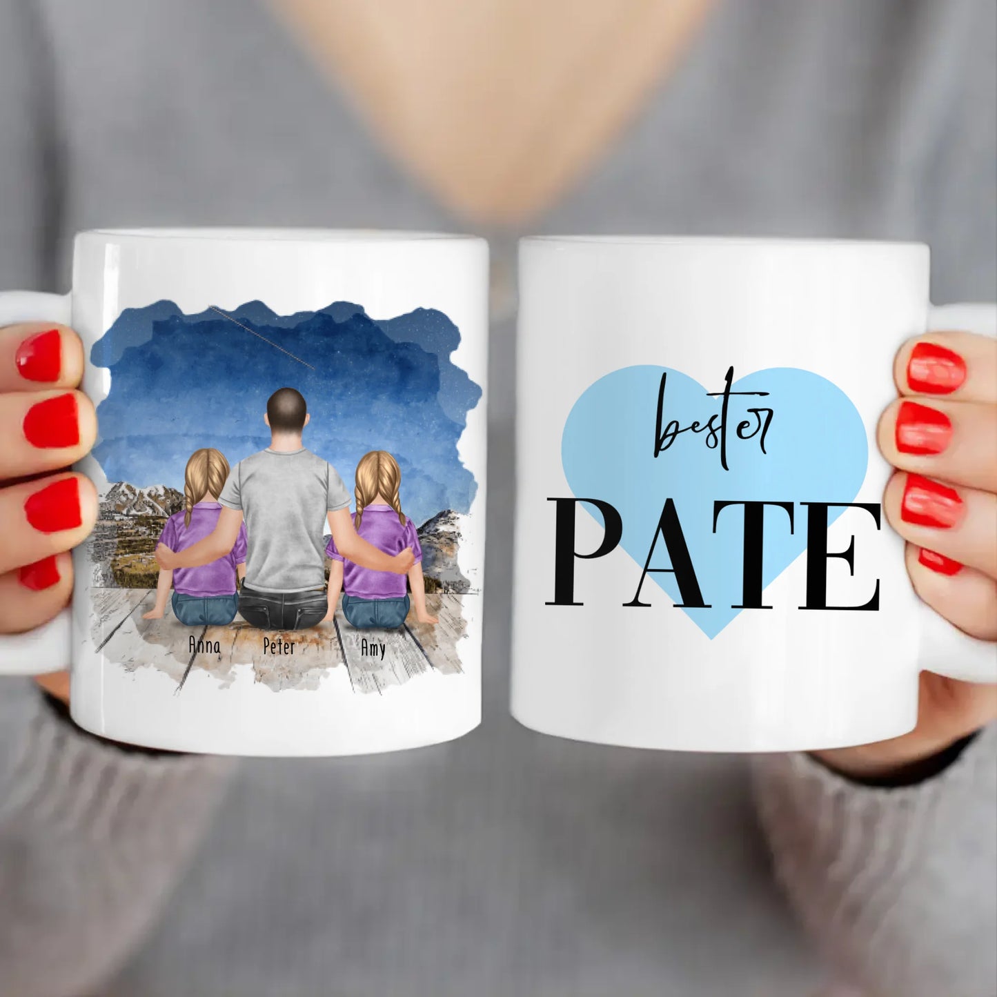 Personalisierte Tasse - Bester Pate (2 Kinder + 1 Mann)