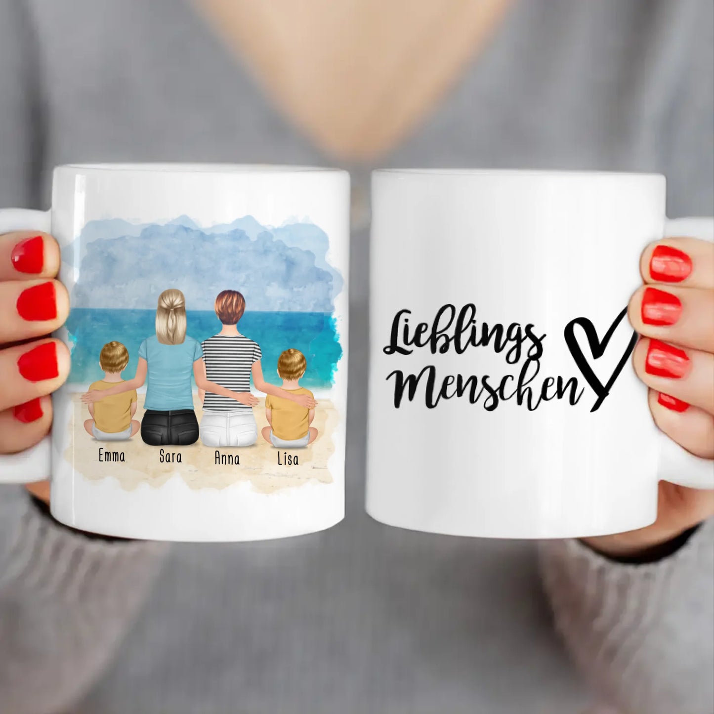 Personalisierte Tasse - 2 Frauen + 2 Babys