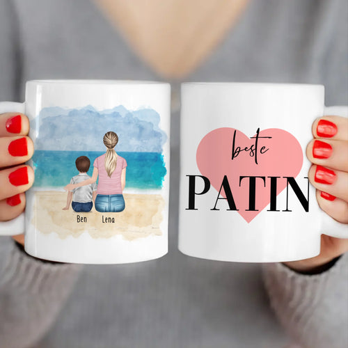 Personalisierte Tasse - Beste Patin (1 Kind/Baby + 1 Frau)