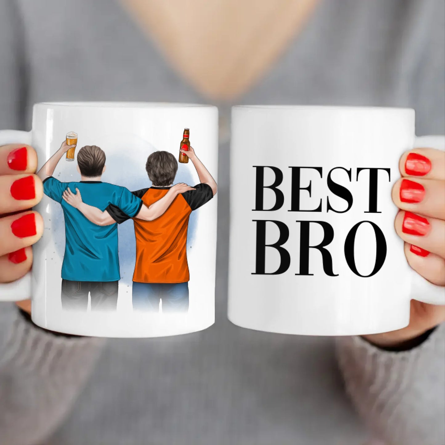 Personalisierte Tasse - 2 Männer mit Trinken (männliche Beste Freunde, Brüder, Vater + Sohn)