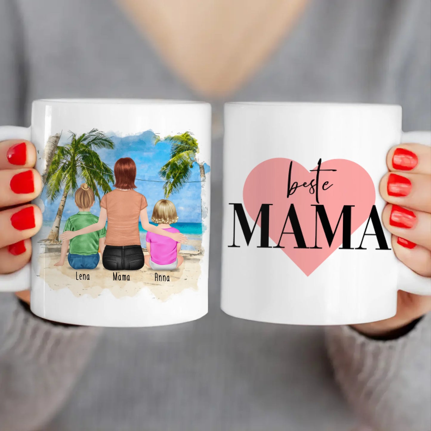 Personalisierte Tasse mit Mutter, Baby und Kind (1 Baby + 1 Kind + 1 Mutter)