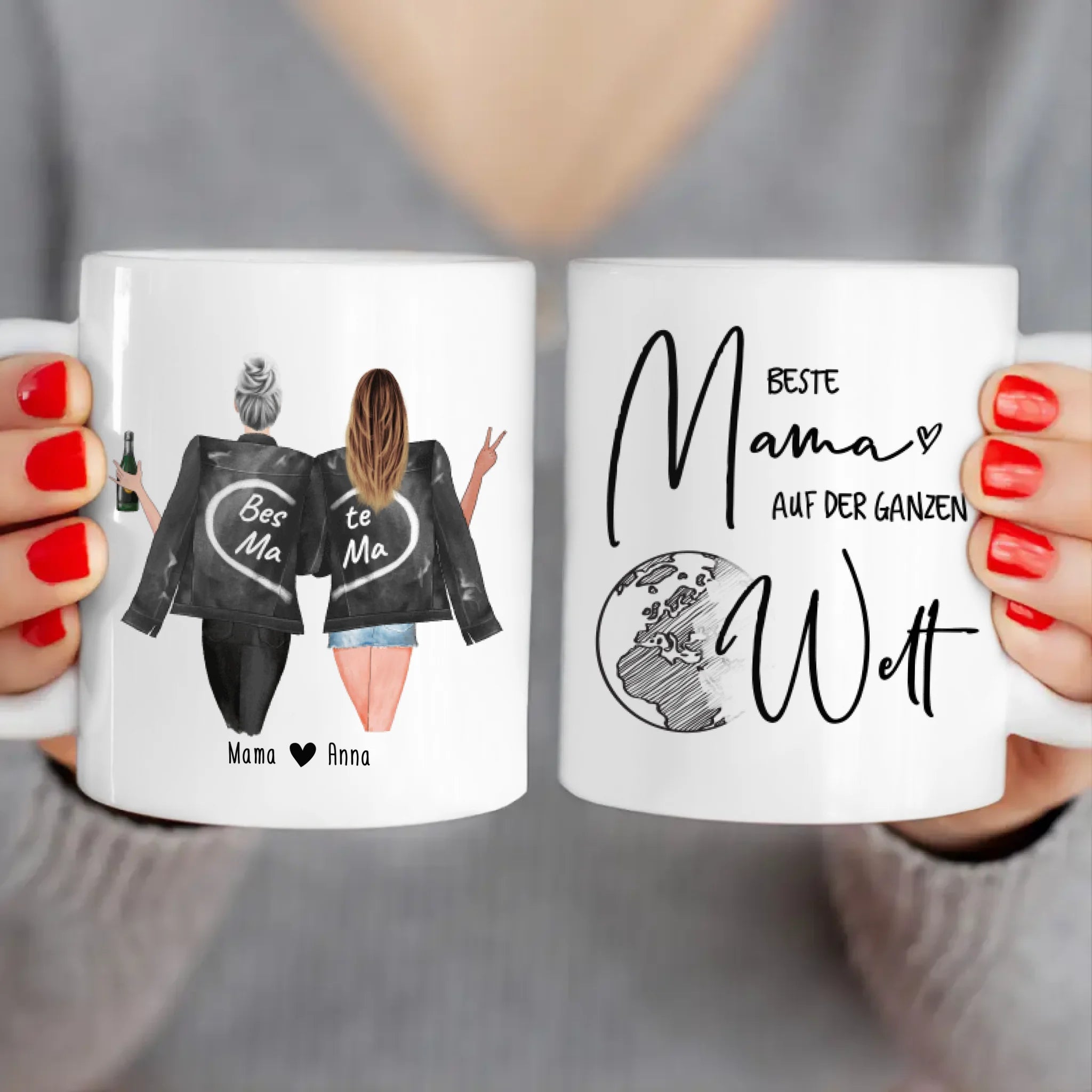 Personalisierte Tasse - Mutter + Tochter mit Jacken