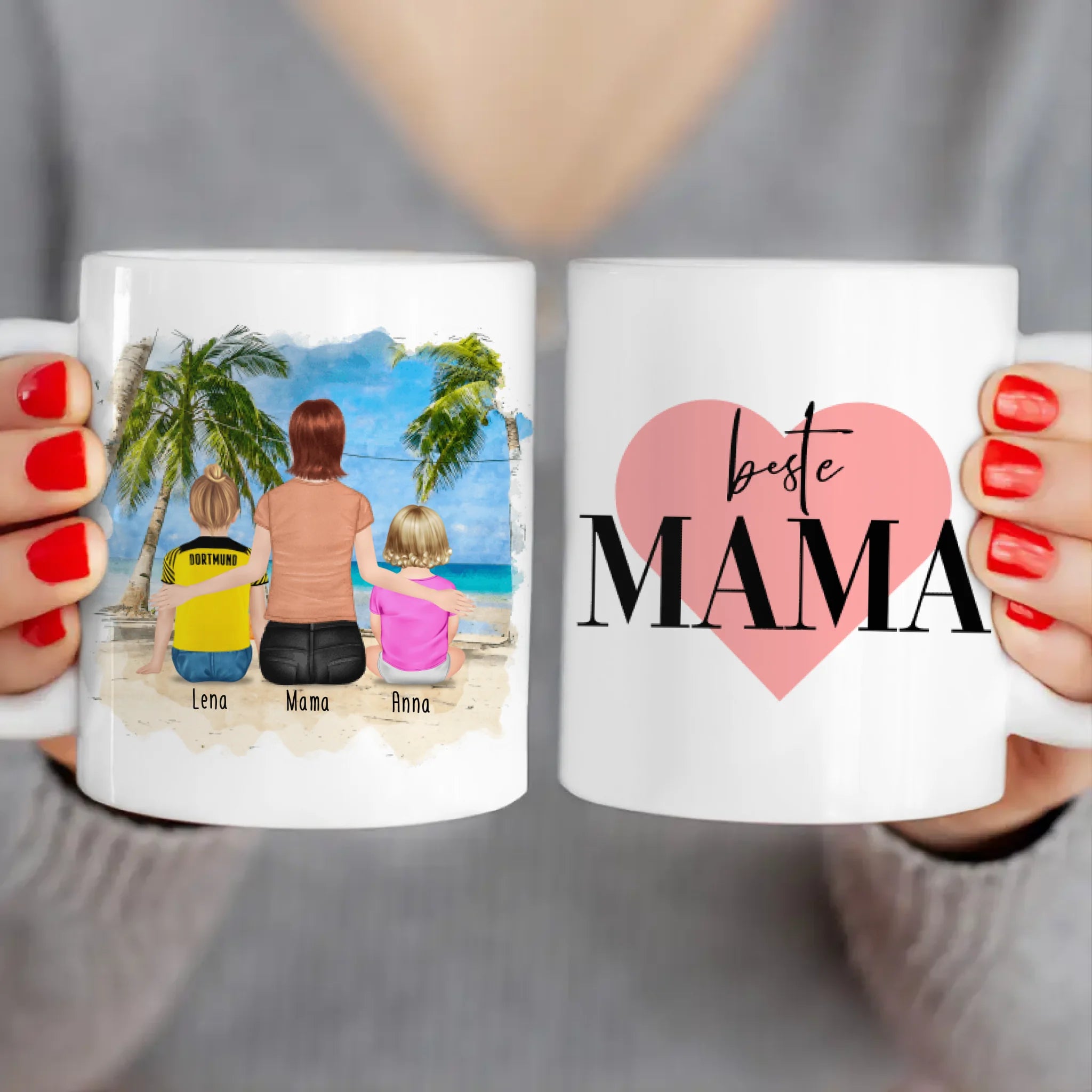 Personalisierte Tasse mit Mutter, Baby und Kind (1 Baby + 1 Kind + 1 Mutter) (Trickot)