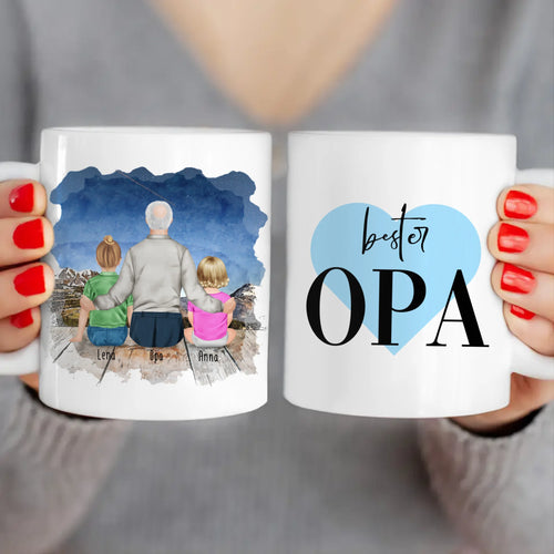 Personalisierte Tasse für Opa (1 Baby + 1 Kind + 1 Opa)