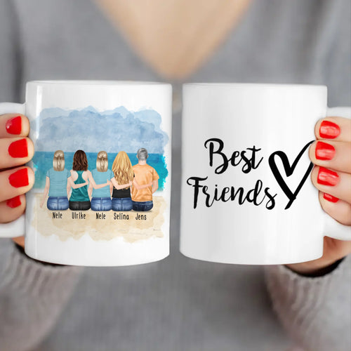 Personalisierte Tasse - Beste Freunde (4 Frauen + 1 Mann)