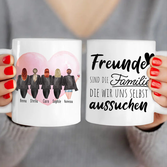 Personalisierte Tasse - Beste Freundinnen mit Jacken (5 Freundinnen)