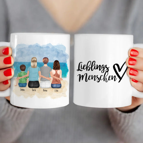 Personalisierte Tasse mit 2 Frauen + 1 Kind + 1 Teenagerin