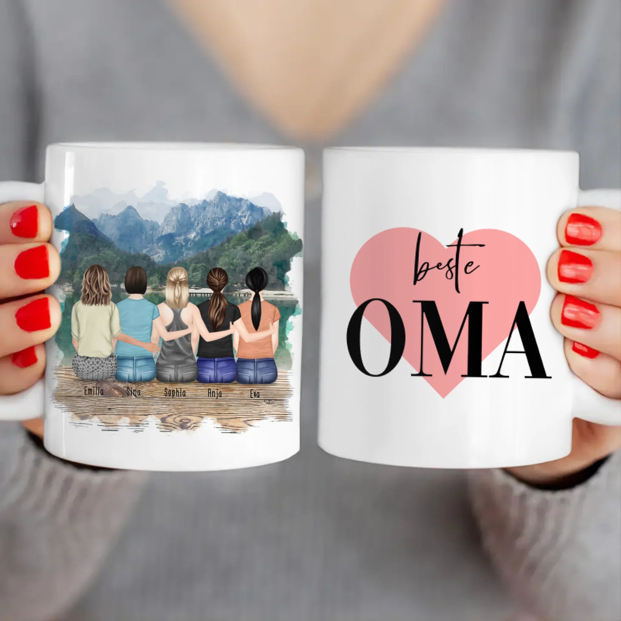 Personalisierte Tasse für Oma (4 Frauen + 1 Oma)