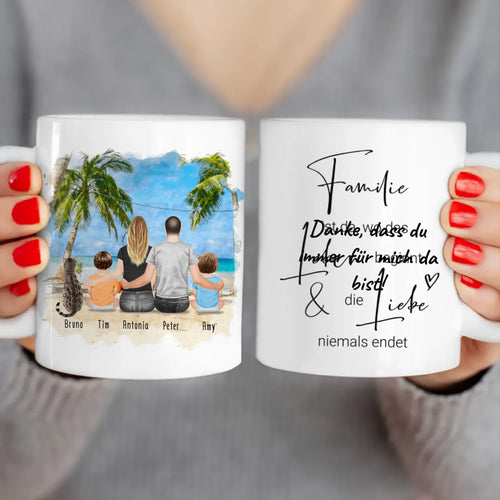 Personalisierte Tasse mit Familie + 1 Katze (2 Babys)