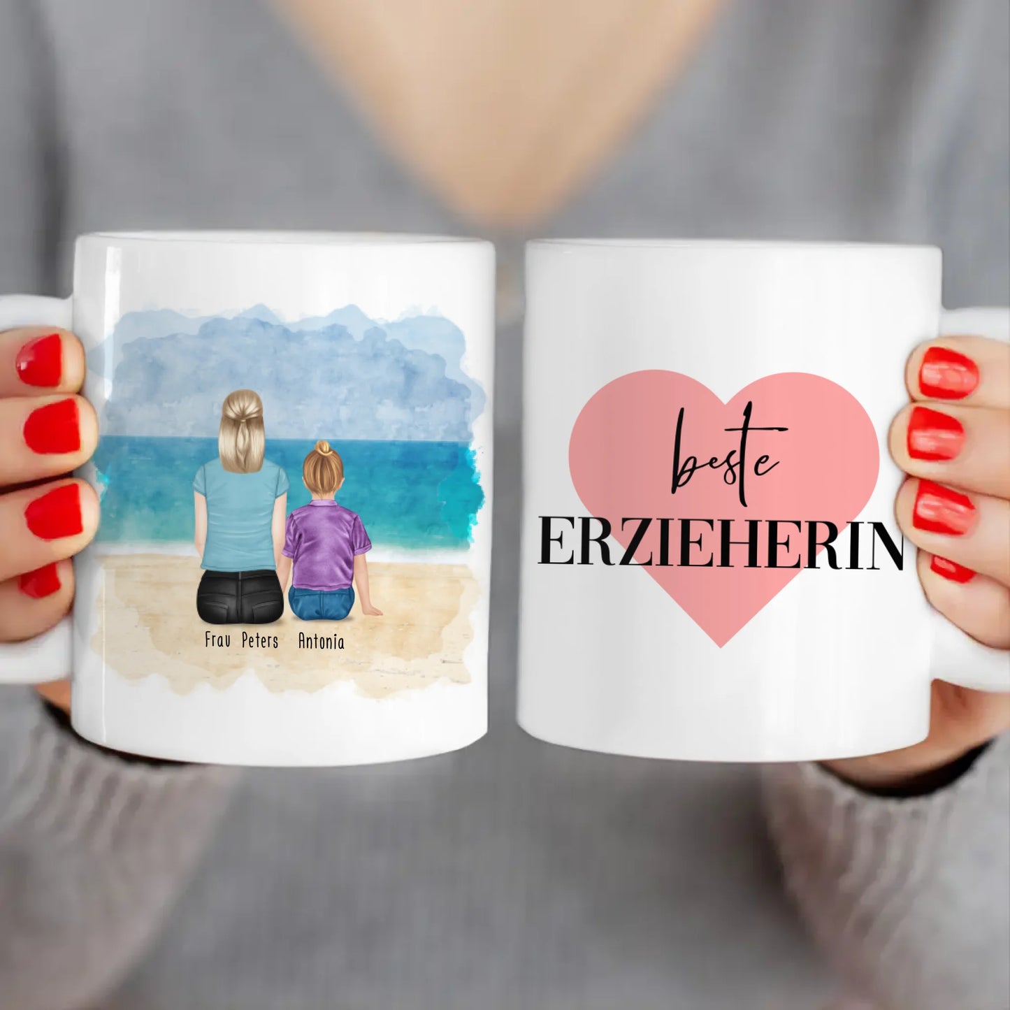 Personalisierte Tasse - Beste Erzieherin (1 Frauen + 1 Kind)