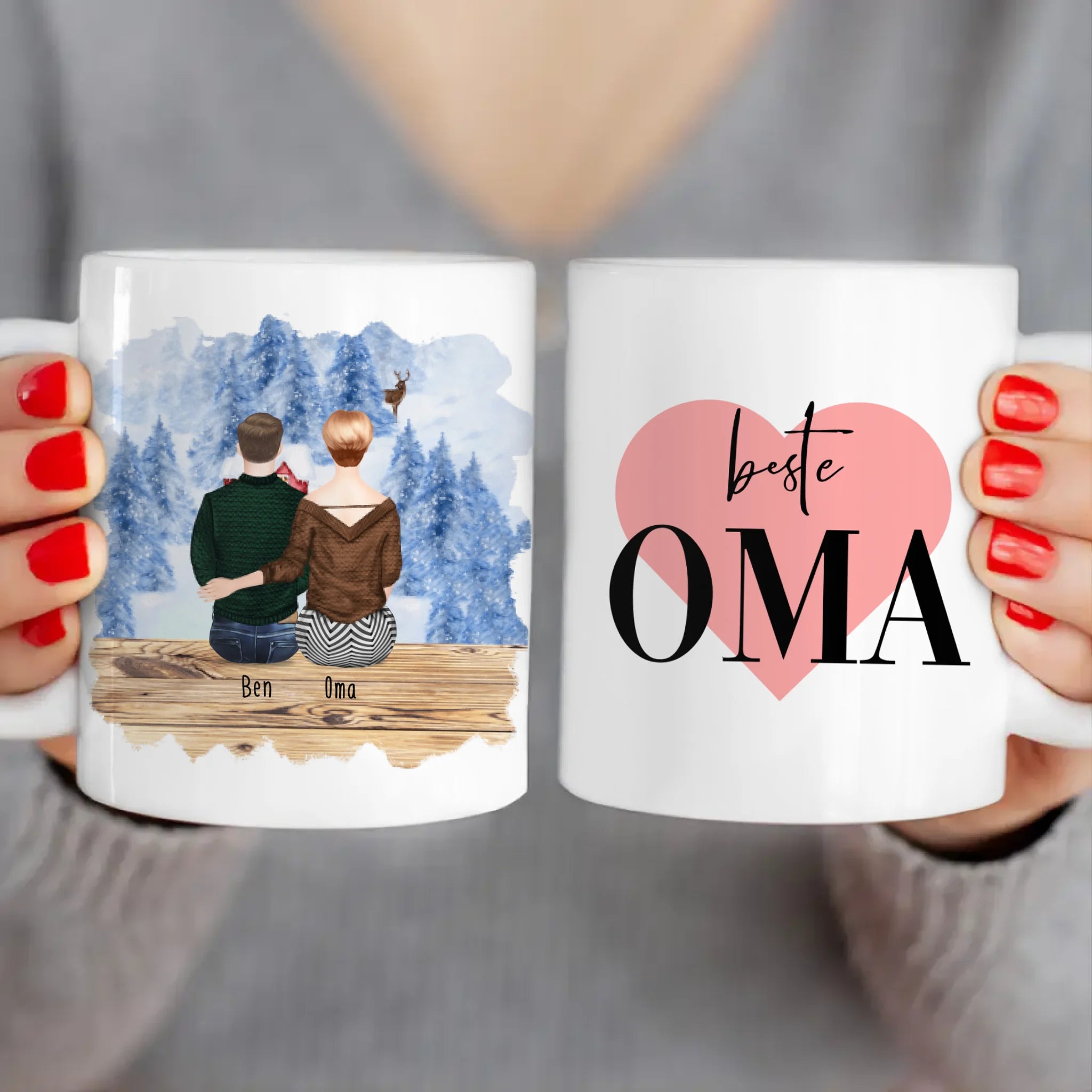 Personalisierte Tasse für Oma (1 Mann + 1 Oma) - Weihnachtstasse