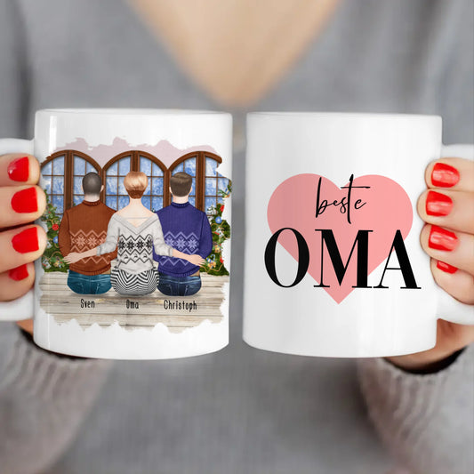 Personalisierte Tasse für Oma (2 Männer + 1 Oma) - Weihnachtstasse