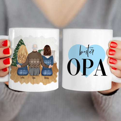 Personalisierte Tasse für Opa (2 Frauen + 1 Opa) - Weihnachtstasse